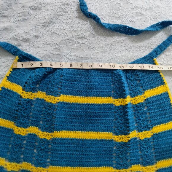 Vintage 80's Small Crochet Apron Blue & Yellow in Great Condition - Picture 7 of 9